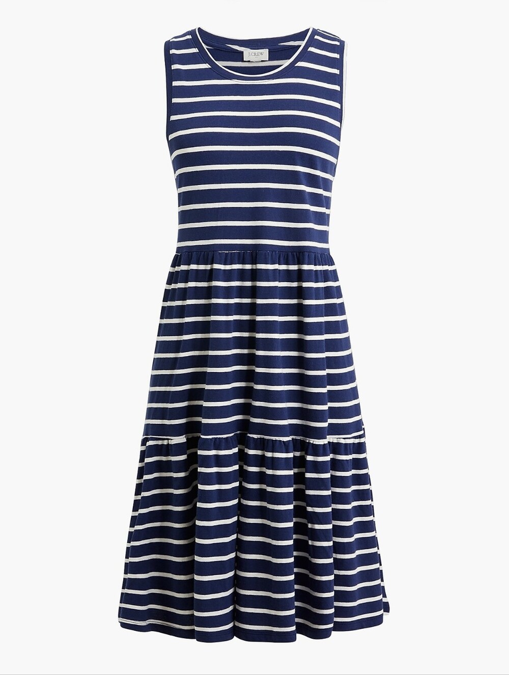 J. Crew Factory Sleeveless Striped Knit Tiered Mini Dress Navy White Size Large